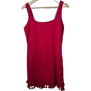 Lulus Feel the Sunshine Red Tassel Sleeveless Mini Dress Linen Medium Bo…